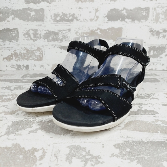 Clarks Glide Hi Shore Black Strappy Sandals X343 - Picture 4 of 9